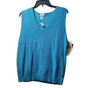 StanKnits Cotton Knit Vest Sleeveless Top Casual Layering‎ Blue Large